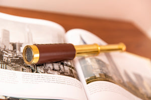 Six Inch Brass Handheld Mini Telescope With Wooden Box