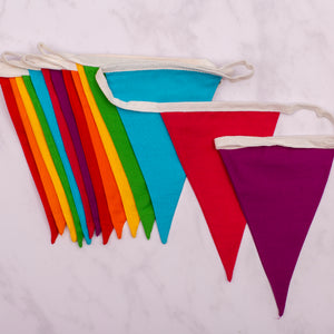 Washable / Reusable Cotton Rainbow Coloured Bunting 14 Flags