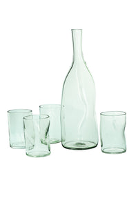 CRINKLE SET - Handmade Decanter With Four Glasses - Clear