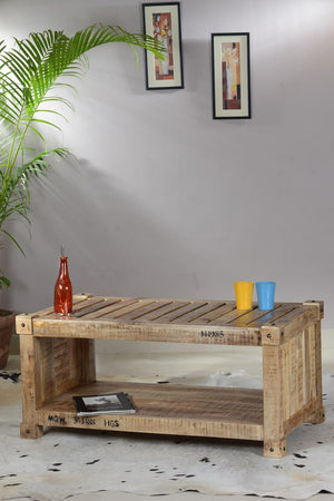 KARATU - Handmade reclaimed coffee table with shelf