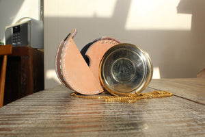 Functional brass pocket compass with leather case