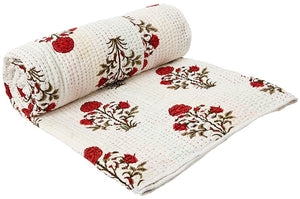DHARLA Kantha Quilt in Red and White (large)