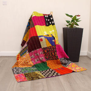 Patchwork Cotton Kantha Quilt Bedspread Blanket