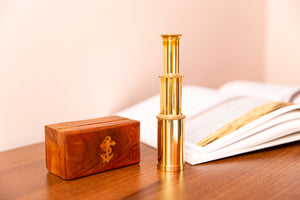 Six Inch Brass Handheld Mini Telescope With Wooden Box