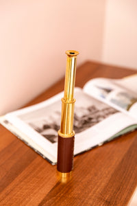 Six Inch Brass Handheld Mini Telescope With Wooden Box