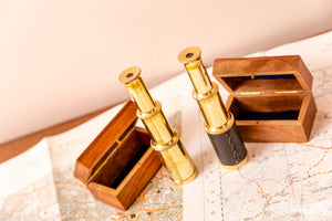 Six Inch Brass Handheld Mini Telescope With Wooden Box