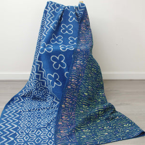 Indigo Blue Patchwork Kantha Quilt Single Bed