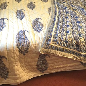 St Ives Coast Hand Block Printed Kantha Quilt - 3 Bed Size