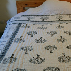 Tree of Life -Hand Block Printed Kantha Quilt - 3 Bed Size