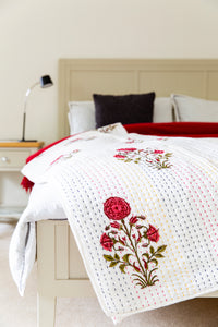 DHARLA Kantha Quilt in Red and White (large)